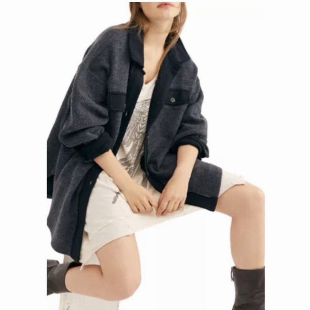 Free People XS Ruby Jacket OB1034245 Washed Black Gray $128